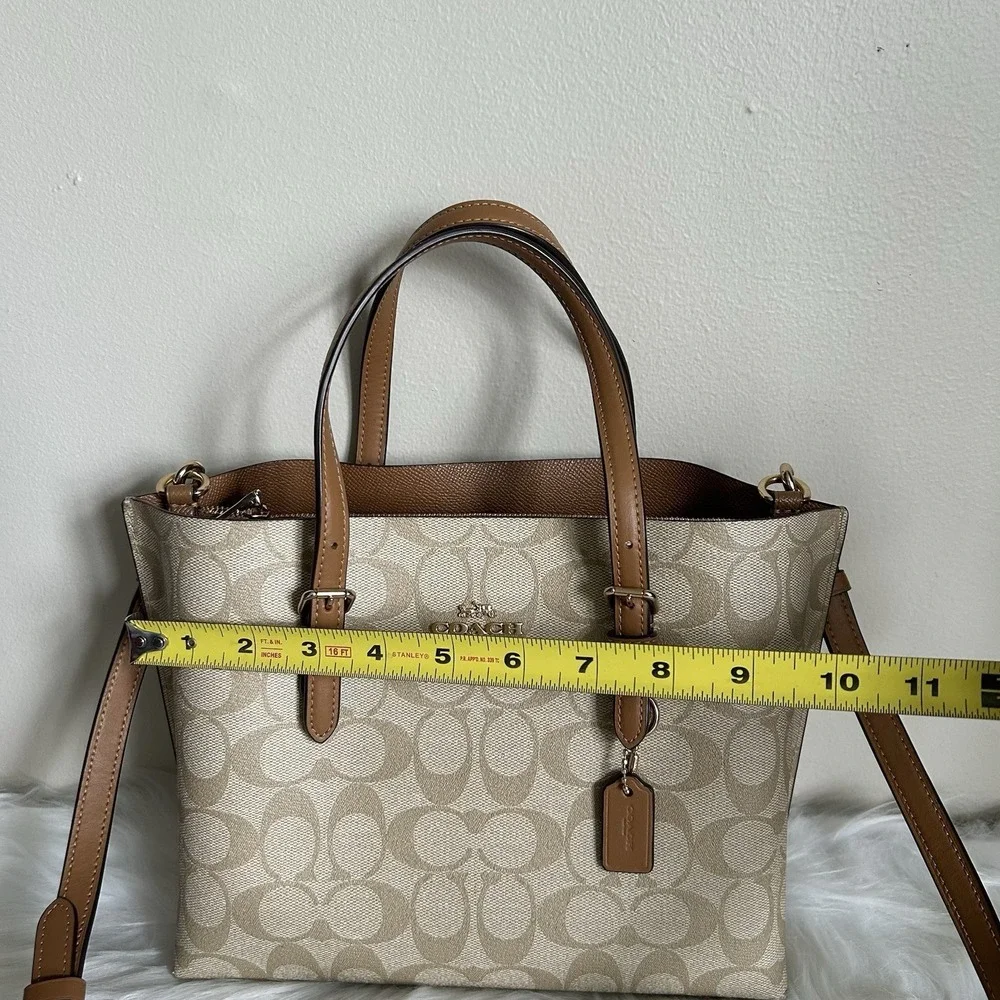 Coach Mollie Tote 25 Signature Canvas Khaki Light Saddle C4250 Crossbody Bag - Picture 9 of 11